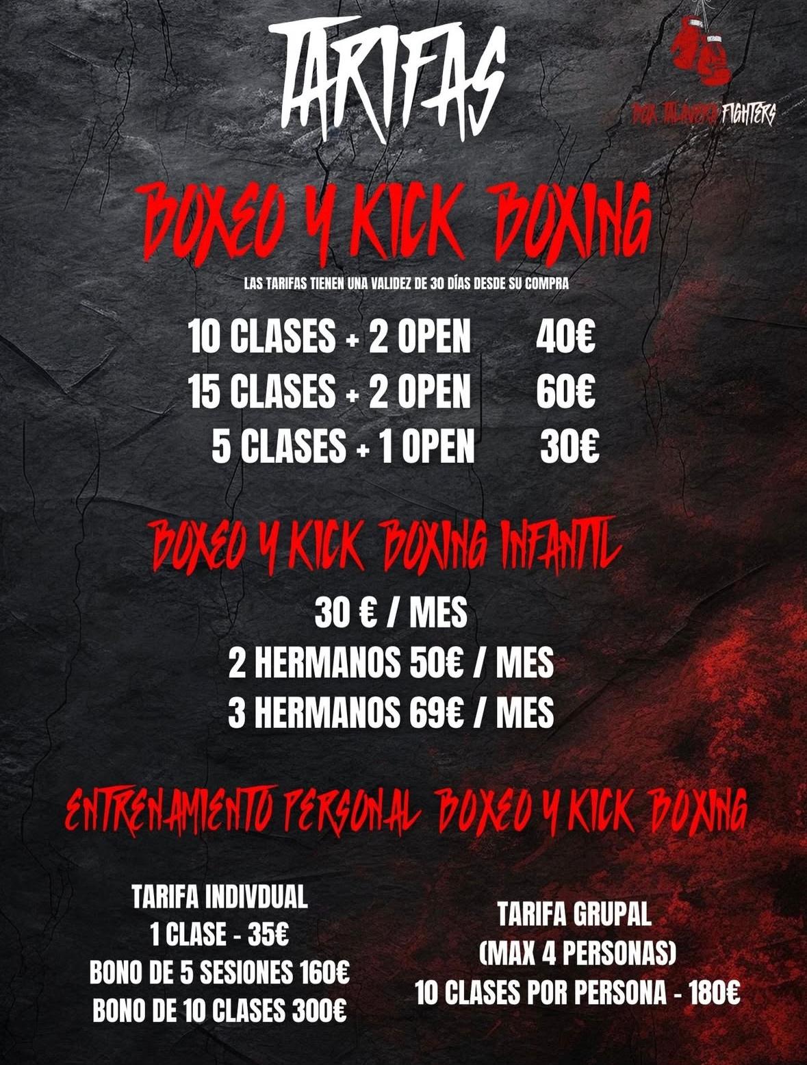 Tarifas del gimnasio Box Talavera Fighters